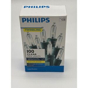 Philips 100 Clear Mini Lights Twinkling Green Wire Indoor Outdoor New